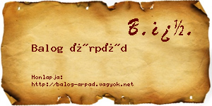 Balog Árpád névjegykártya